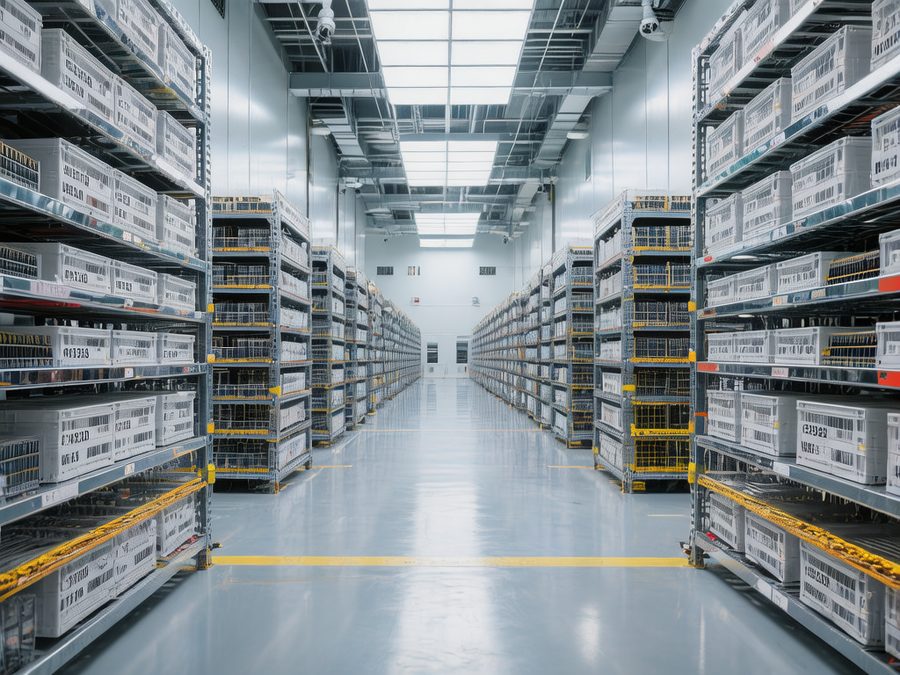 UAVCHIP warehouse shelves with anti-static inventory bins and reels