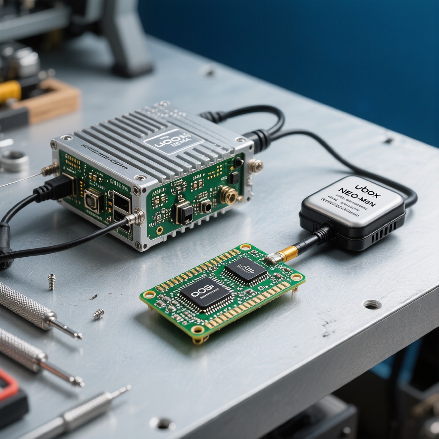 NEO-M8N drone GPS navigation setup with antenna and flight controller